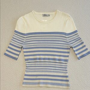 Simkhai Striped Cream and Blue Women's Top - L